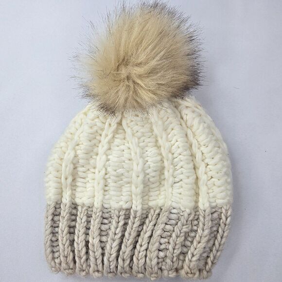Andrei & Torresi chunky knit beanie pom pom ivory taupe - Picture 2 of 4